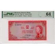 RHODESIA 1 POUND BANKNOTE 1964 QEII p25a UNC PMG 64