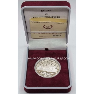 CYPRUS 1996 SILVER PROOF POUND COIN OLYMPIC GAMES ATLANTA