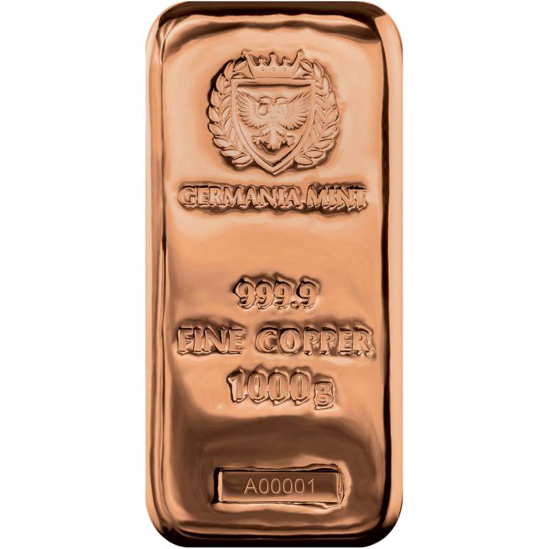 Germania Mint - 1kg Cu 999.9 pure copper Cast Bar GOLD AND SILVER BULLION