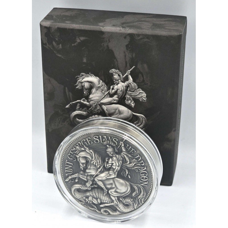 Chad 2 oz SILVER COIN SAINT GEORGE SLAYS THE DRAGON 2021 GOLD AND SILVER BULLION