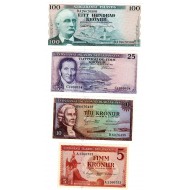 ISLAND SET OF 100 25 10 5 KRONUR BANKNOTES 1957-1961 P37 , P38 , P39 , P44 UNC
