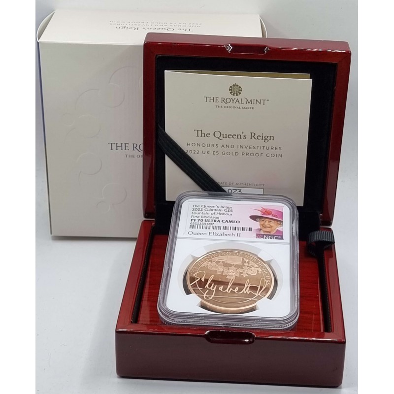 UK Great Britain 2022 Gold Proof Five Pounds THE QUEEN'S REIGN NGC PF70 ULTRA CAMEO WORLD COINS