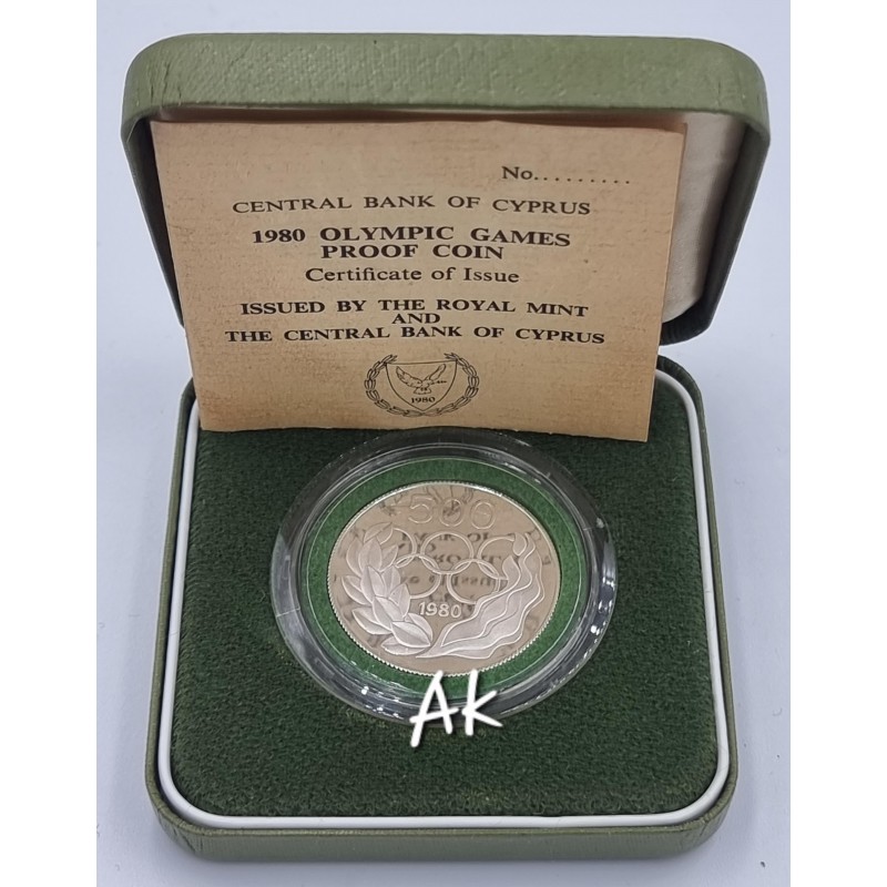 CYPRUS 1980 SILVER PROOF 500 MILS COIN MOSCOW OLYMPIC GAMES BOX+COA WORLD COINS