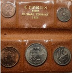 CYPRUS 1955 UNC SET OF LAST COINS OF BRITISH ADMINISTRATION QEII IN ORIGINAL WALLET WORLD COINS