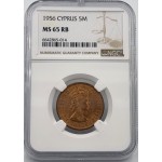 CYPRUS 5 MILS COIN 1956 NGC MS65 RB WORLD COINS