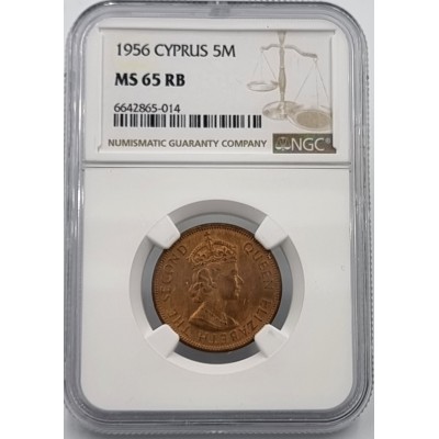 CYPRUS 5 MILS COIN 1956 NGC MS65 RB