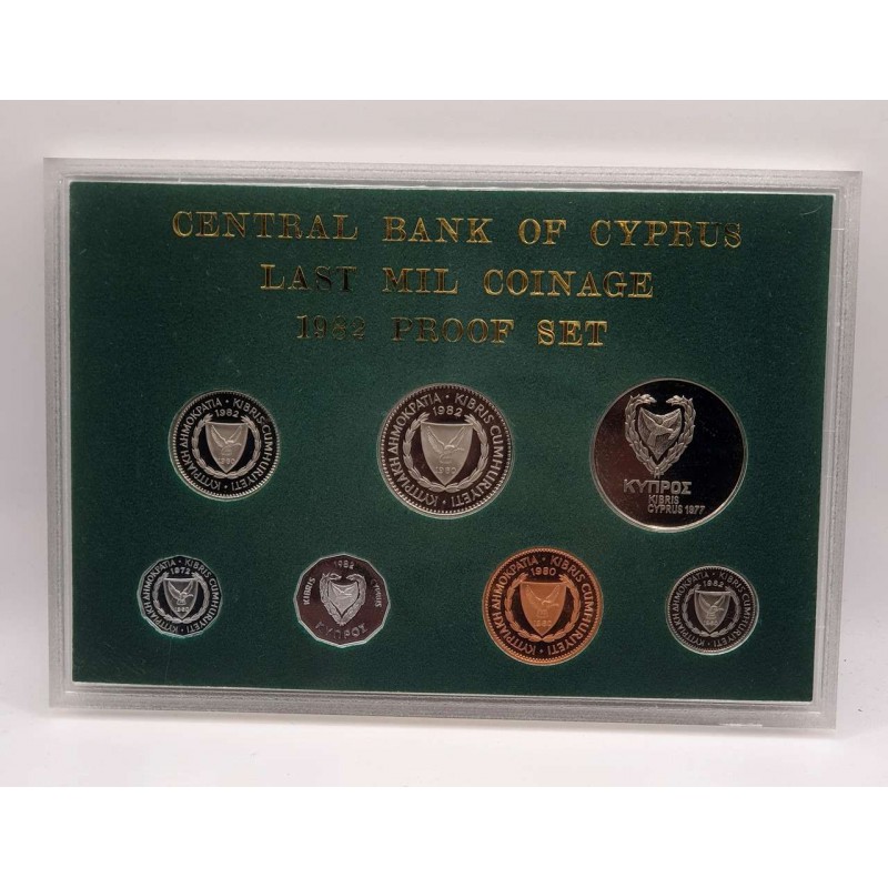 CYPRUS 1982 YEAR LAST MILS PROOF COIN SET IN OFFICIAL CASE WORLD COINS