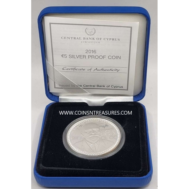 CYPRUS 2016 SILVER PROOF 5 EURO COIN POETS SERIES LIPERTIS WORLD COINS