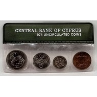CYPRUS 1974 COMPLETE YEAR SET MILS COINS IN ORIGINAL WALLET