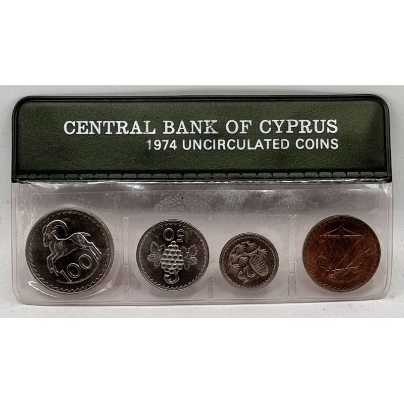 CYPRUS 1974 COMPLETE YEAR SET MILS COINS IN ORIGINAL WALLET WORLD COINS