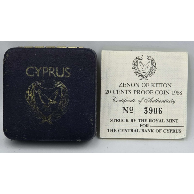 CYPRUS 1988 PROOF 20 CENT ZENON KITIEUS 1989 COIN WORLD COINS
