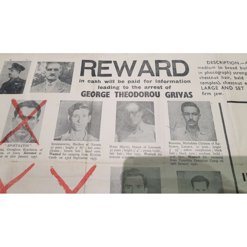 CYPRUS EOKA 1957 OUTDOOR WALL POSTER OF WANTED EOKA FIGHTERS ANTIQUES & OTHER COLLECTIBLES