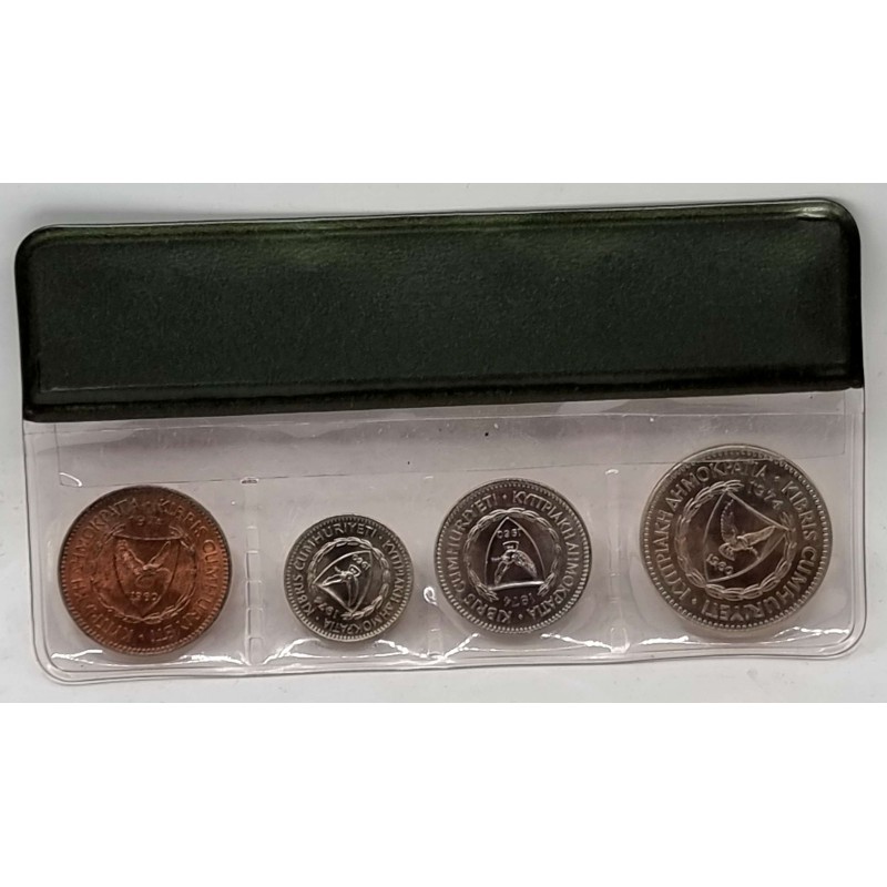 CYPRUS 1974 COMPLETE YEAR SET MILS COINS IN ORIGINAL WALLET WORLD COINS
