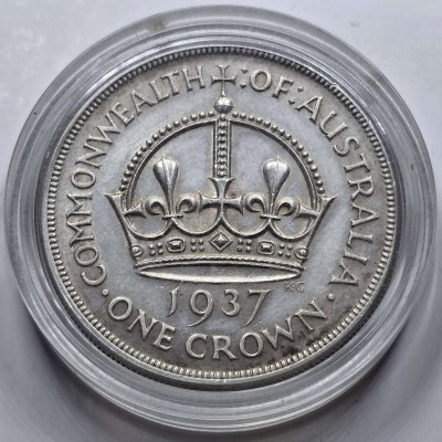AUSTRALIA ONE CROWN 1937 SILVER COIN OF KGVI