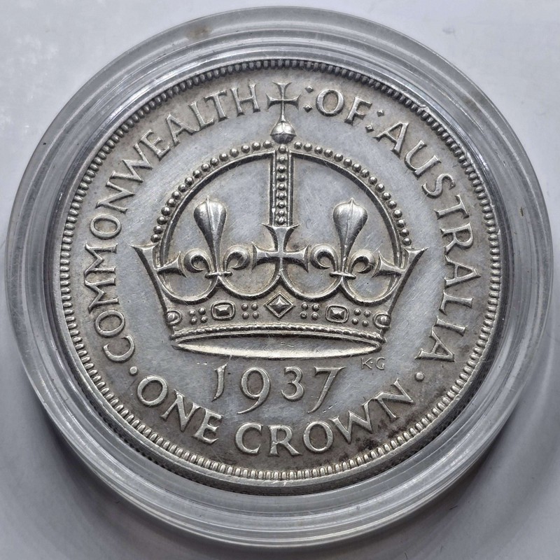 AUSTRALIA ONE CROWN 1937 SILVER COIN OF KGVI WORLD COINS