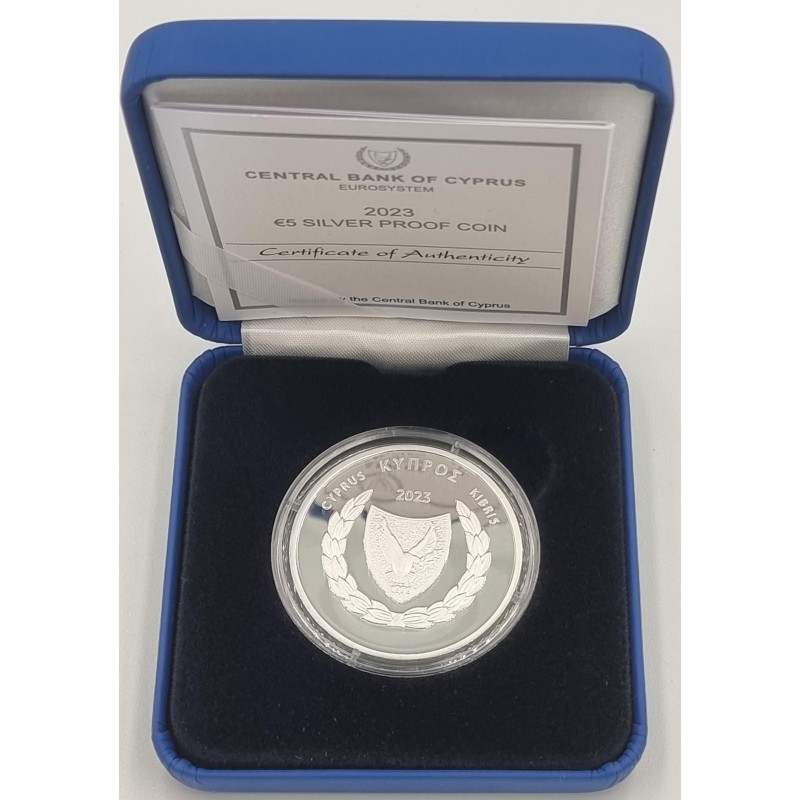 CYPRUS 2023 SILVER PROOF 5 EURO COIN GOD APOLLON HYLATES WORLD COINS
