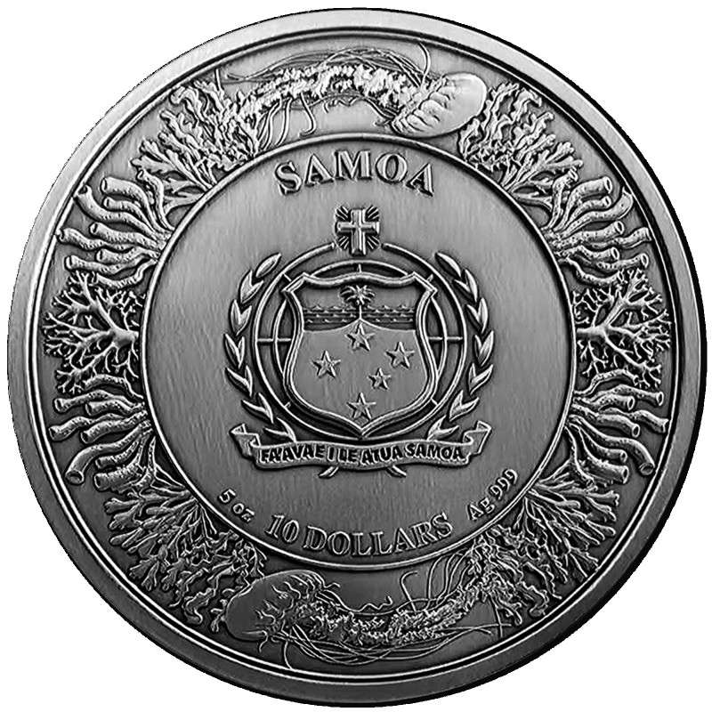 Atlantis 5 oz Samoa Silver antique finish coin 10 Dollar 2025 GOLD AND SILVER BULLION