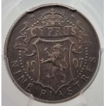 CYPRUS SILVER 9 PIASTRES 1907 KING EDWARD COIN PCGS XF 45 WORLD COINS