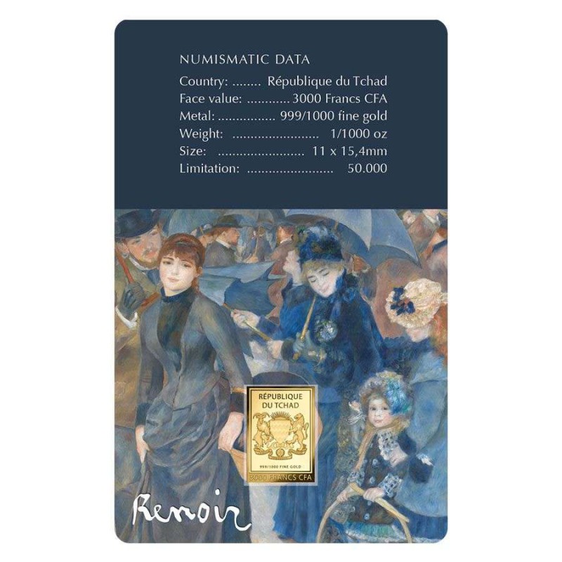 Renoir The Umbrellas 1/1000 Oz Gold Coin 3000 Francs Chad 2024 GOLD AND SILVER BULLION