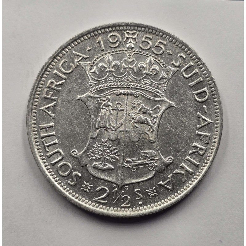 South Africa 2.5 Shilling silver coin QE 1955 WORLD COINS