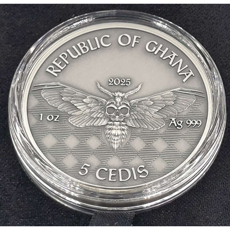 PIRATE Memento Mori 1 Oz Silver Coin 5 Cedis Ghana 2025 GOLD AND SILVER BULLION