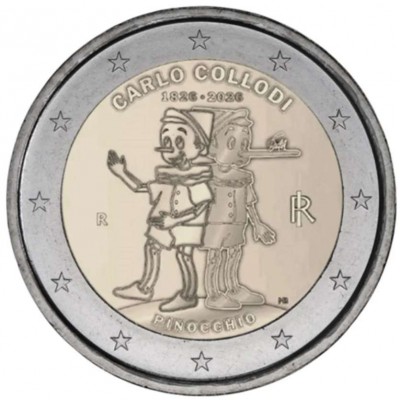 Italy 2 Euro coin Pinocchio 2026 UNC in capsule