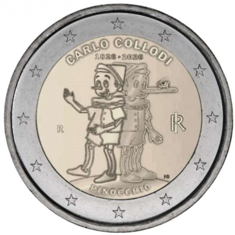 Italy 2 Euro coin Pinocchio 2026 UNC in capsule WORLD COINS