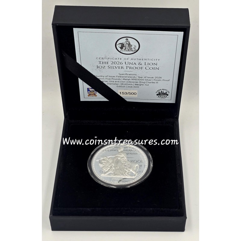 Una and the Lion 2026 Falkland Islands 1 oz Silver Proof Coin GOLD AND SILVER BULLION