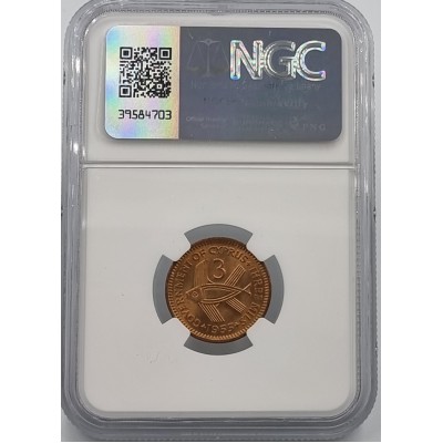 CYPRUS 3 MILS COIN 1955 GRADED NGC MS66 RD
