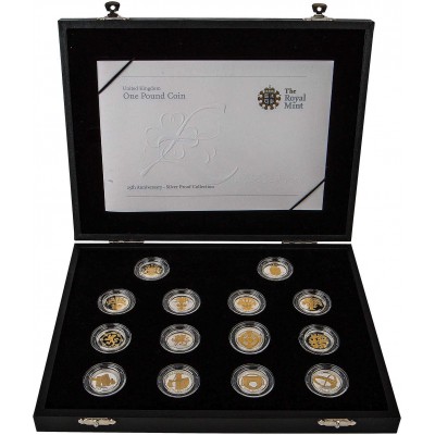 UK 2008 £1 Silver Proof 25th Anniversary 14 Coin Set Collection by Royal mint