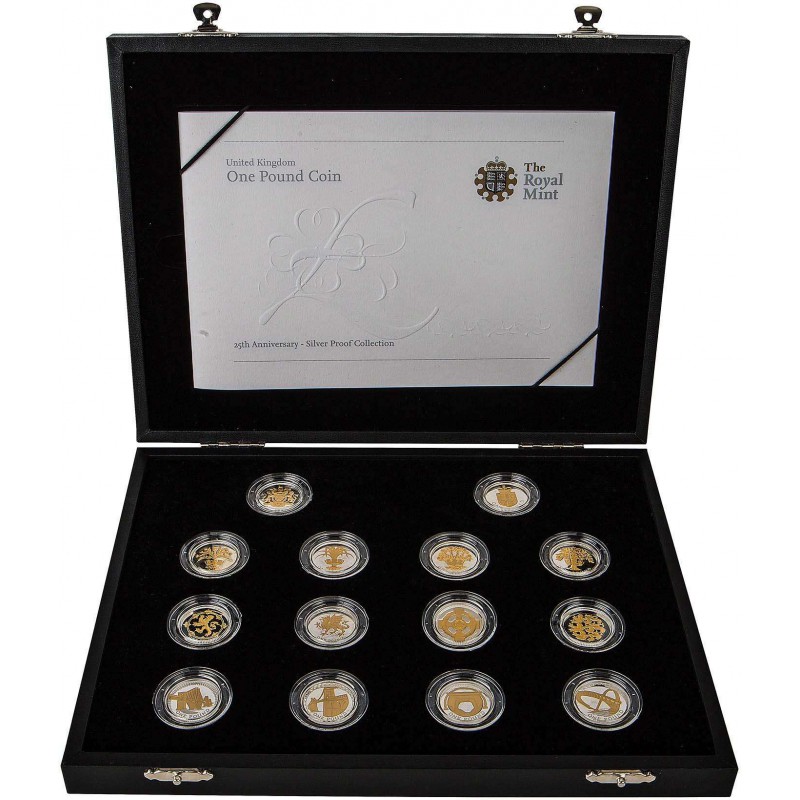 UK 2008 £1 Silver Proof 25th Anniversary 14 Coin Set Collection by Royal mint SPECIAL OFFERS