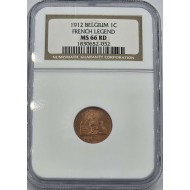 Belgium Albert I Centime 1912 Coin NGC MS66 RD RED UNC