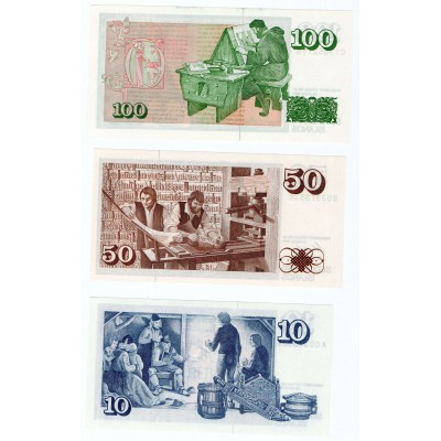 ISLAND 10 , 50 , 100 KRONUR SET 1981 P48 49 50 BANKNOTES UNC