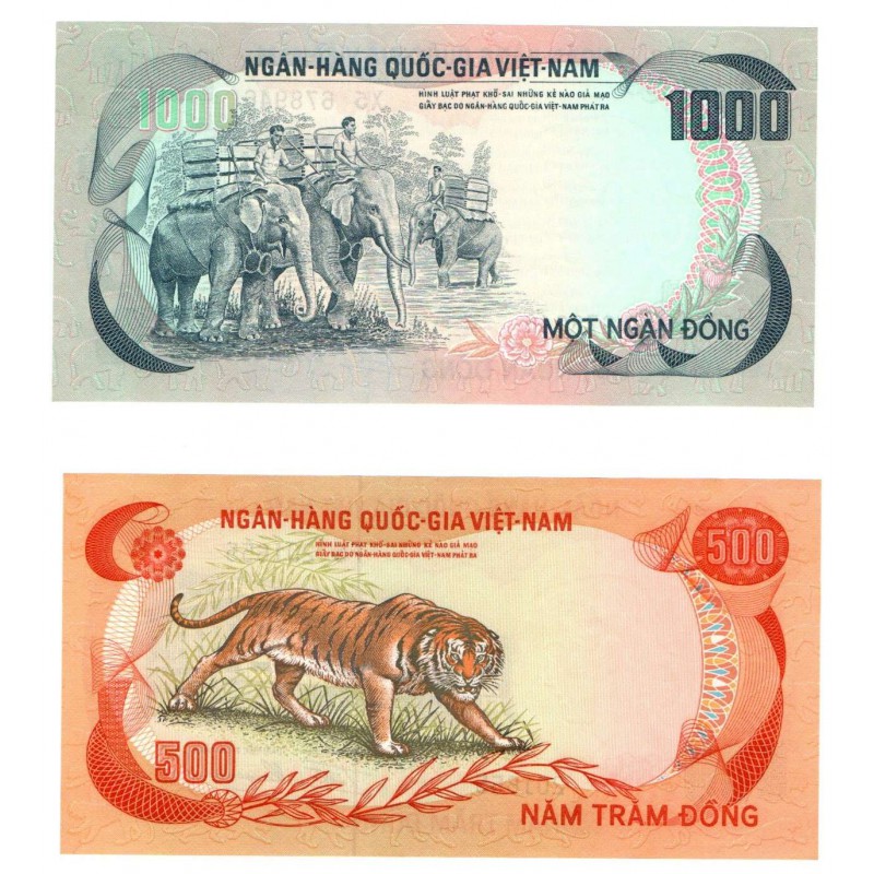 VIETNAM 1972 1000 and 500 DONG UNC BANKNOTES p33 p34 WORLD BANKNOTES
