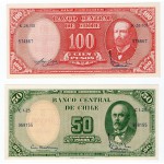 CHILE 100 AND 50 PESOS BANKNOTES 1961 UNC p126-127 WORLD BANKNOTES