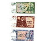 ISLAND 10 , 50 , 100 KRONUR SET 1981 P48 49 50 BANKNOTES UNC WORLD BANKNOTES