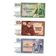 ISLAND 10 , 50 , 100 KRONUR SET 1981 P48 49 50 BANKNOTES UNC