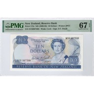 NEW ZEALAND 10 DOLLAR P172c 1989-92 BANKNOTE QEII PMG 67 EPQ