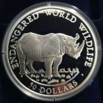 Cook Islands 1990 Endangered wildlife Rhino 50 $ Silver Proof Cameo WORLD COINS